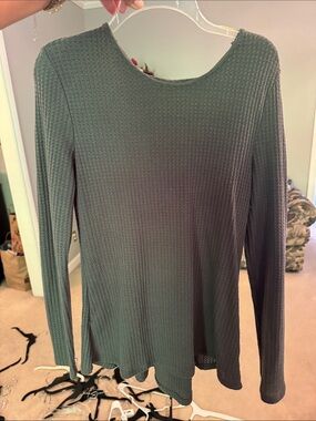 Waffle Knit Long Sleeve Top in Grey